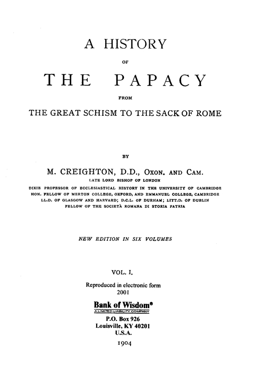 (image for) A History of the Papacy, Vol. 1 of 6 Vols.
